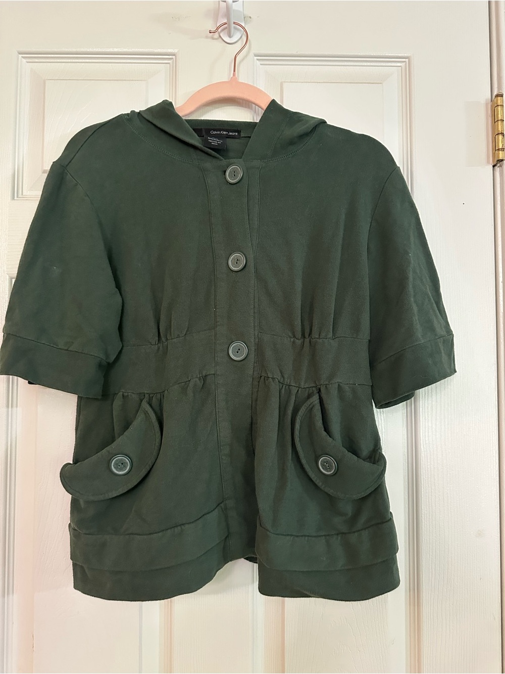 Calvin Klein Jeans Olive Green Hooded Button Sweater